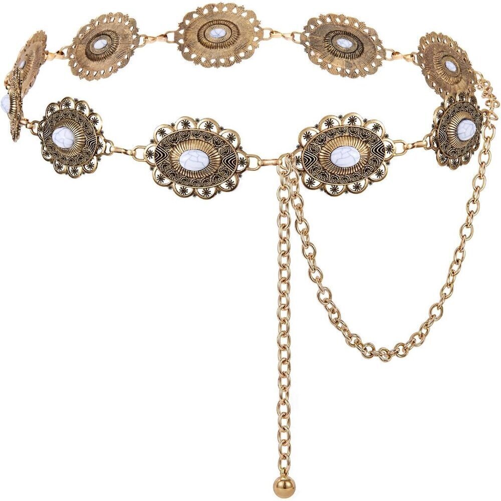 Women Boho Chain Belt Alloy Waist Accessory Adjustable for Dresses Jeans